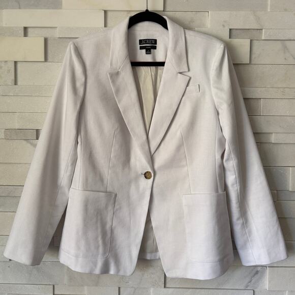 J CREW Helena One Button Blazer in Chelsea Linen-Cupro Blend Size 12 Color White - Picture 2 of 7